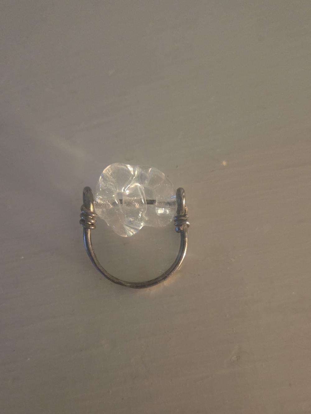 Vintage Clear Crystal Wire-Wrapped Silver-Tone Ring